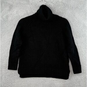 Pura Cashmere Women's Black Solid Turtle Neck Sweater Size Small Ribbed Soft EUC